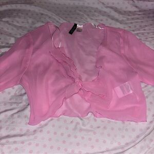 H&M Pink Sheer Blouse with Tie Detail